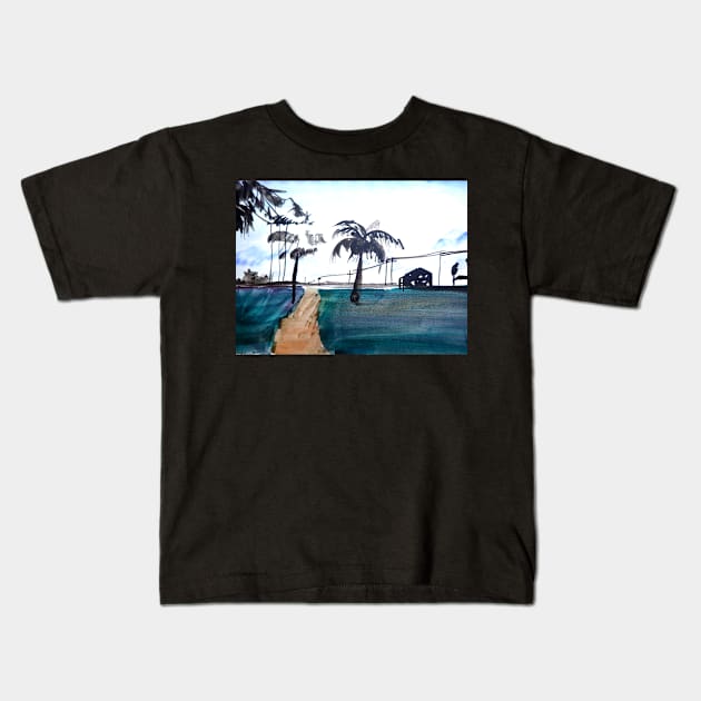 South Padre Beach Watercolor Painting Kids T-Shirt by julyperson